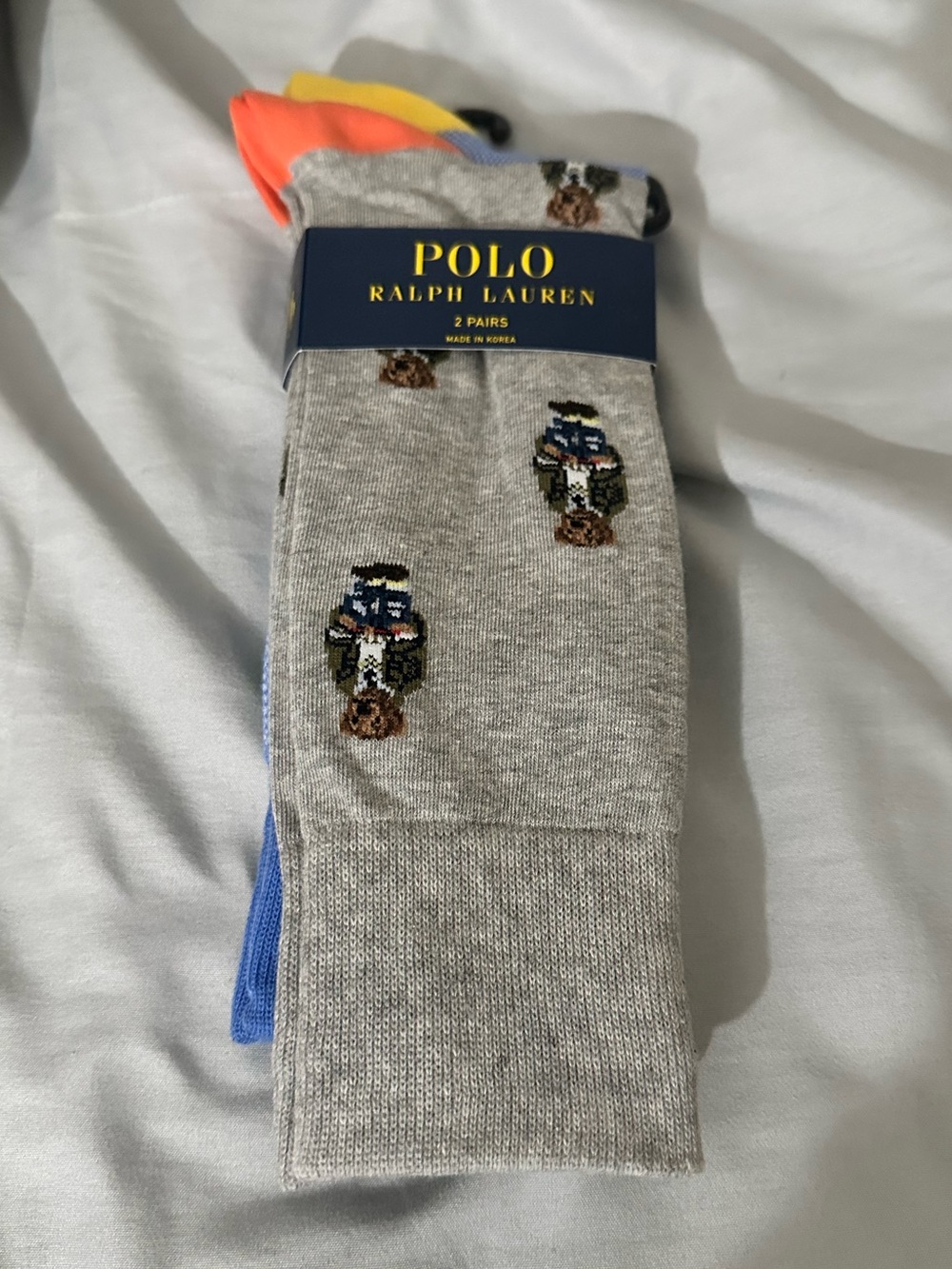Polo by Ralph Lauren Men's Gray Bear-Embroidered Dress Socks - 2 Pack